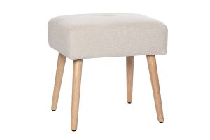 Tabouret bas en tissu effet velours texturé beige et bois clair massif H46 cm GUESTA