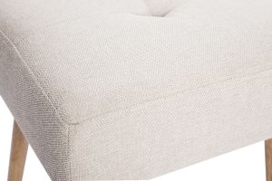 Tabouret bas en tissu effet velours texturé beige et bois clair massif H46 cm GUESTA