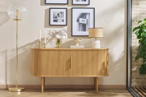 Buffet vintage en bois clair chêne 2 portes coulissantes L138 cm EPIC