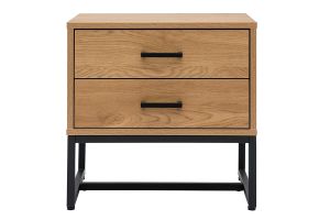 Comodino con 2 cassetti finitura legno chiaro rovere e metallo nero LOVATO
