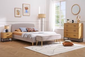 Comodino con 2 cassetti finitura legno chiaro rovere e metallo nero LOVATO