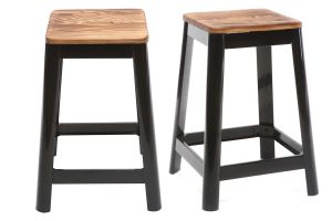 Tabourets de bar industriels en métal noir et bois H65 cm (lot de 2) NICK