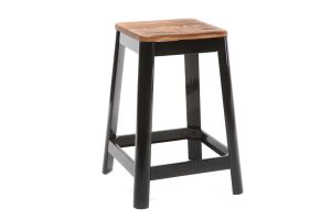 Tabourets de bar industriels en métal noir et bois H65 cm (lot de 2) NICK