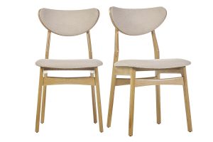 Chaises scandinaves en tissu effet laine bouclée beige et bois clair chêne massif (lot de 2) MAYA