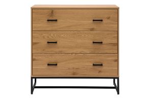 Commode 3 tiroirs finition bois clair chêne et métal noir L100 cm LOVATO