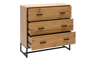 Commode 3 tiroirs finition bois clair chêne et métal noir L100 cm LOVATO