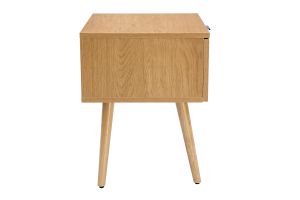 Comodino in legno chiaro, motivo a intreccio rattan e metallo nero MANILLE