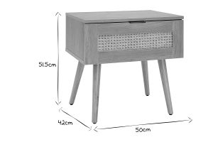 Comodino in legno chiaro, motivo a intreccio rattan e metallo nero MANILLE
