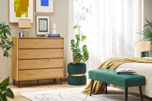Commode finition bois clair chêne 4 tiroirs L100 cm ARAGON