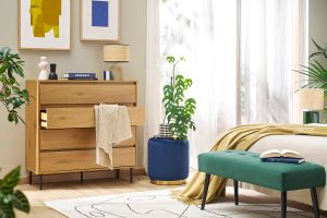 Commode finition bois clair chêne 4 tiroirs L100 cm ARAGON