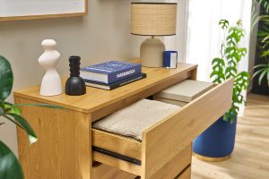 Commode finition bois clair chêne 4 tiroirs L100 cm ARAGON