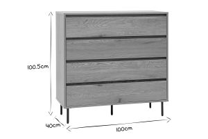 Commode finition bois clair chêne 4 tiroirs L100 cm ARAGON