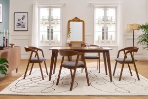 Chaises vintage empilables en bois teinté noyer et tissu gris (lot de 2) LOVA