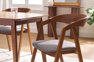 Chaises vintage empilables en bois teinté noyer et tissu gris (lot de 2) LOVA