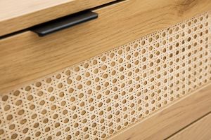 Commode finition bois clair, cannage en rotin et métal noir 3 tiroirs L100 cm MANILLE