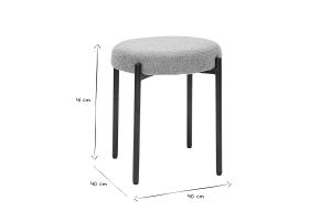 Tabouret bas empilable en tissu effet velours texturé gris clair et métal noir H41 cm KIKO