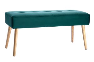 Banc scandinave capitonné en tissu velours bleu pétrole et bois clair L96 cm GUESTA
