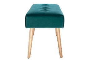 Banc scandinave capitonné en tissu velours bleu pétrole et bois clair L96 cm GUESTA