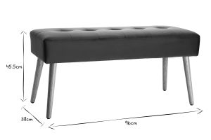 Banc scandinave capitonné en tissu velours bleu pétrole et bois clair L96 cm GUESTA