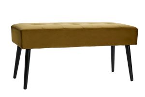 Banc design capitonné en tissu velours bronze et métal noir L96 cm GUESTA