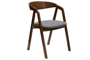 Chaises vintage empilables en bois teinté noyer et tissu gris (lot de 2) LOVA