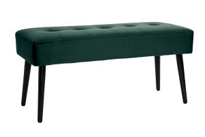 Banc design capitonné en tissu velours vert foncé et métal noir L96 cm GUESTA