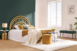 Banc design capitonné en tissu velours vert foncé et métal noir L96 cm GUESTA
