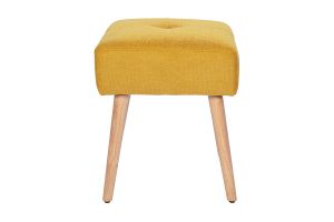 Tabouret bas en tissu effet velours texturé jaune moutarde et bois clair massif H46 cm GUESTA