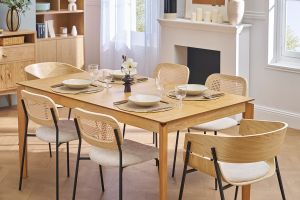 Table extensible rallonges intégrées rectangulaire en bois clair frêne L160-210 cm BONAVISTA