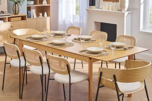 Table extensible rallonges intégrées rectangulaire en bois clair frêne L160-210 cm BONAVISTA