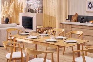 Table extensible rallonges intégrées rectangulaire en bois clair frêne L160-210 cm BONAVISTA