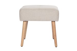 Tabouret bas en tissu effet velours texturé beige et bois clair massif H46 cm GUESTA
