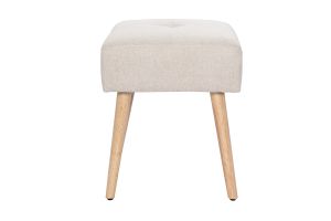 Tabouret bas en tissu effet velours texturé beige et bois clair massif H46 cm GUESTA