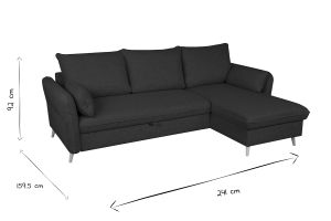 Canapé d'angle convertible réversible avec coffre 3-4 places en tissu beige et bois clair DRISS