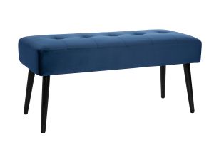 Banc design capitonné en tissu velours bleu nuit et métal noir L96 cm GUESTA