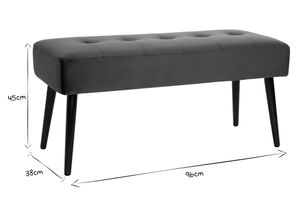 Banc design capitonné en tissu velours bleu nuit et métal noir L96 cm GUESTA