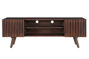 Meuble TV en manguier massif teinté bois foncé avec portes coulissantes L140 cm ALBA