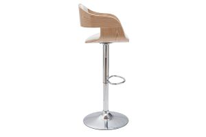 Tabourets de bar design réglables en polyuréthane blanc et bois clair (lot de 2) EUSTACHE