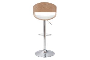 Tabourets de bar design réglables en polyuréthane blanc et bois clair (lot de 2) EUSTACHE
