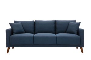 Canapé 3 places en tissu bleu foncé et bois foncé MUNIK