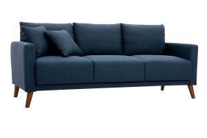 Canapé 3 places en tissu bleu foncé et bois foncé MUNIK