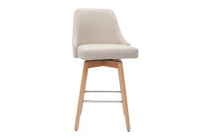 Tabourets de bar scandinaves pivotants 360° en tissu beige et bois hêtre massif H65 cm (lot de 2) HASTA