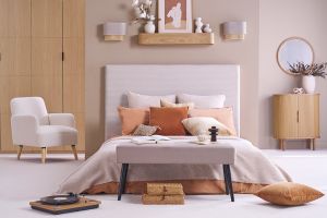 Banc design capitonné en tissu velours taupe et métal noir L96 cm GUESTA