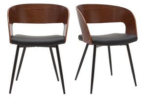 Chaises design bois foncé noyer, assises et métal noirs (lot de 2) RIFF