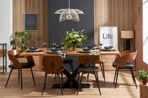 Chaises design bois foncé noyer, assises et métal noirs (lot de 2) RIFF