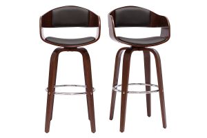 Tabourets de bar vintage pivotants 360° noyer H67.5 cm (lot de 2) GAO