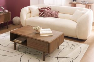 Table basse rectangulaire avec rangements 2 tiroirs bois foncé noyer L100 cm SUVA