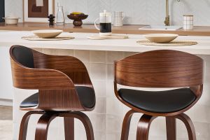 Tabourets de bar vintage pivotants 360° noyer H67.5 cm (lot de 2) GAO