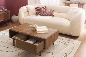 Table basse rectangulaire avec rangements 2 tiroirs bois foncé noyer L100 cm SUVA