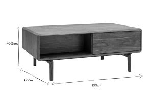 Table basse rectangulaire avec rangements 2 tiroirs bois foncé noyer L100 cm SUVA